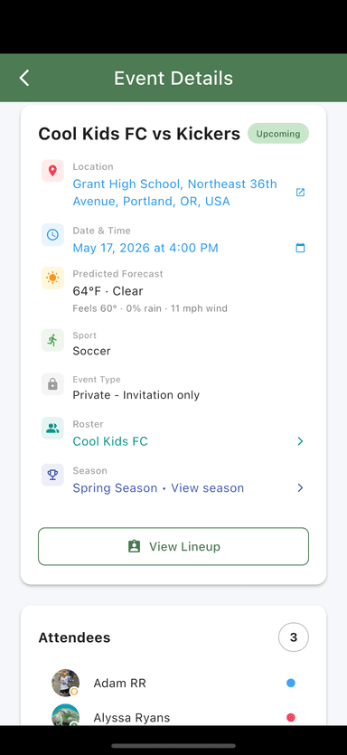 Event Management Screen
