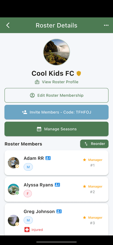 Roster Management Screen